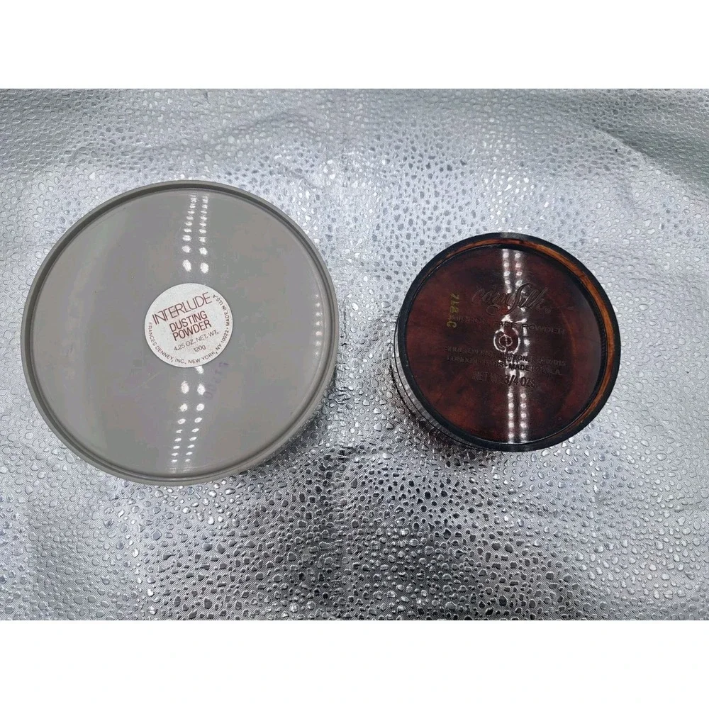 Vtg Interlude Dusting Powder Corn Silk‎ Micron Tortoiseshell Containers Set 2
